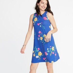 Old Navy Blue Pink Floral Sleeveless Jersey Swing Dress
